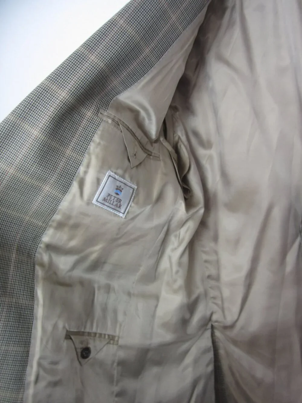 Peter Millar 44T 44 Tall 44L 100% Wool Glen Plaid Sport Coat Tan Beige Black